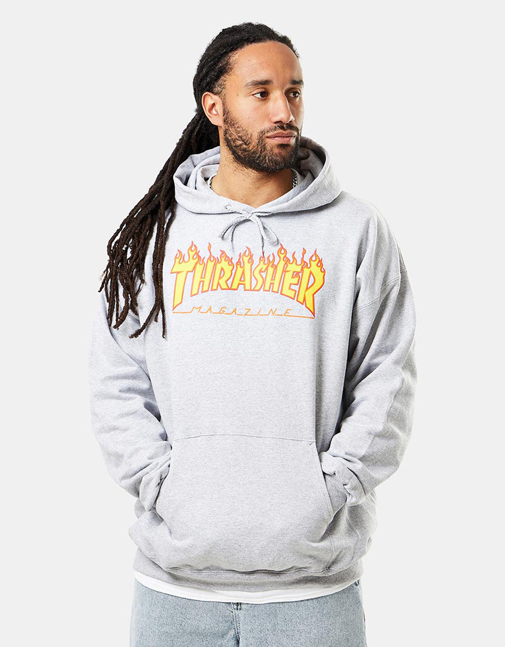 Thrasher Flame Logo Pullover Hoodie - Heather Grey