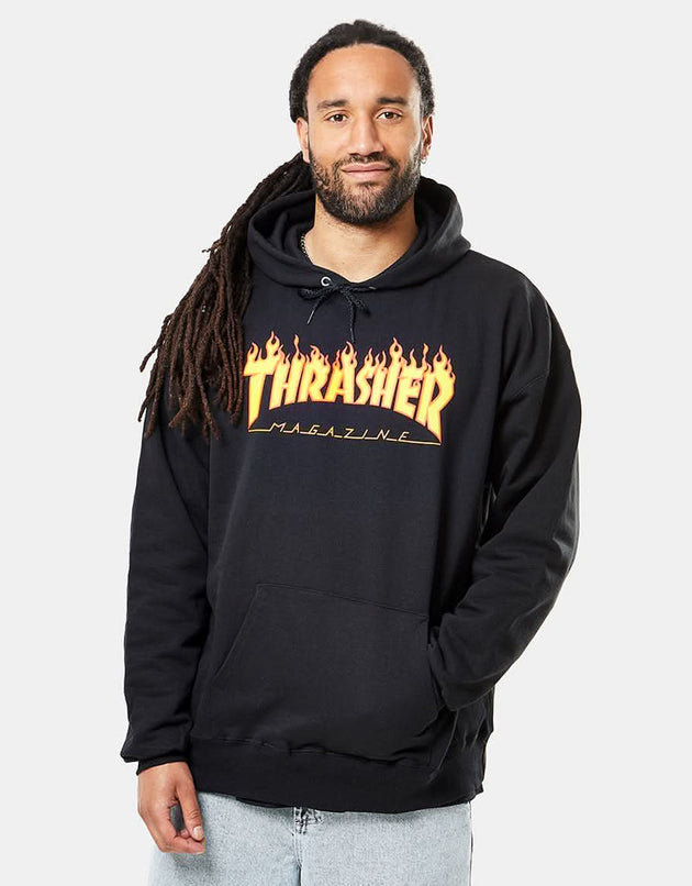 Thrasher Flame Logo Pullover Hoodie - Black