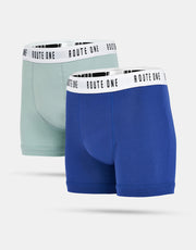Route One Classic Boxer Shorts 2 Pack - Duck Egg/Stone Blue