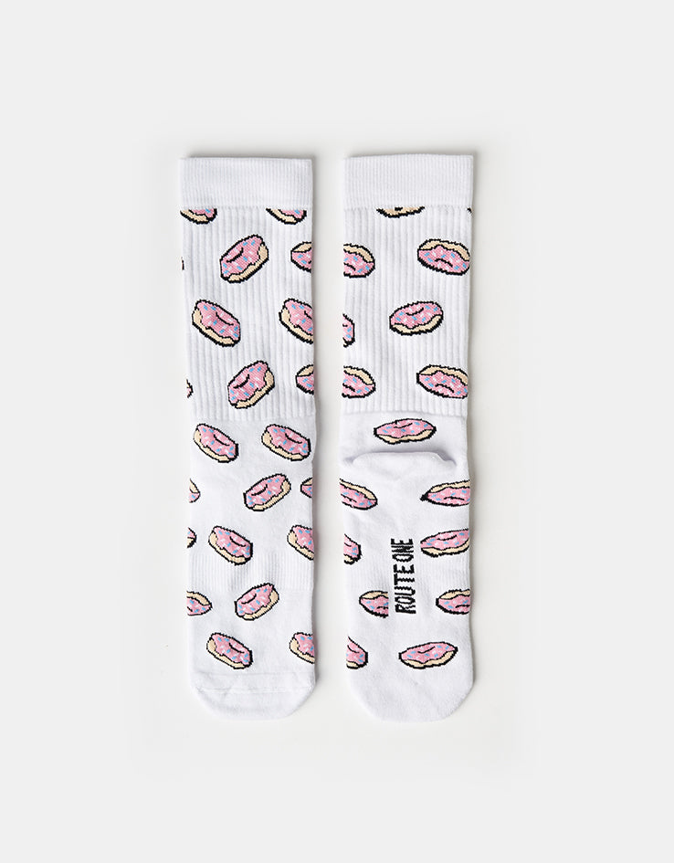 Route One Doughnuts Crew Socks - White