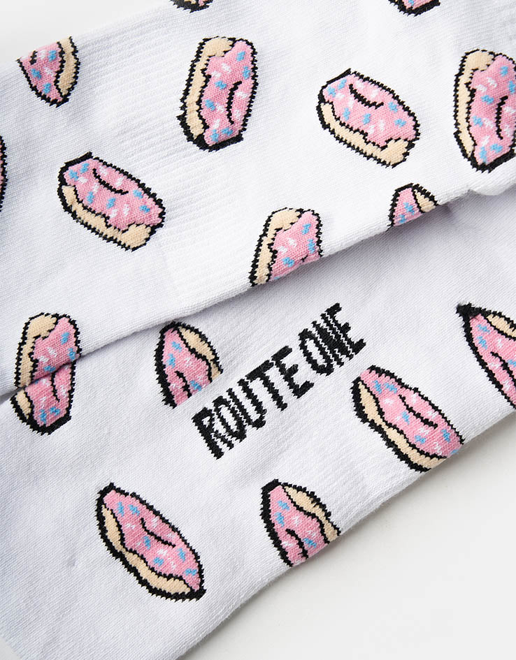 Route One Doughnuts Crew Socks - White