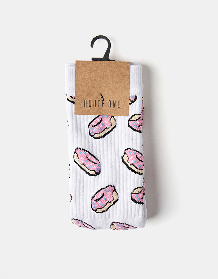 Route One Doughnuts Crew Socks - White