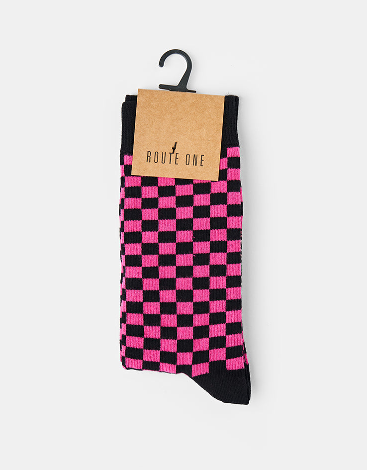 Route One Chequered Socks - Black/Pink
