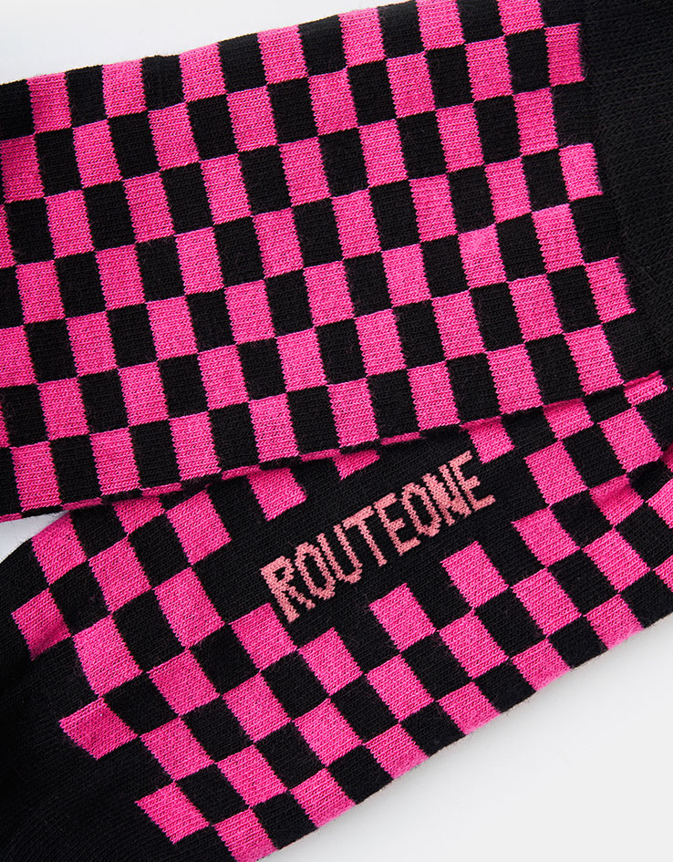Route One Chequered Socks - Black/Pink