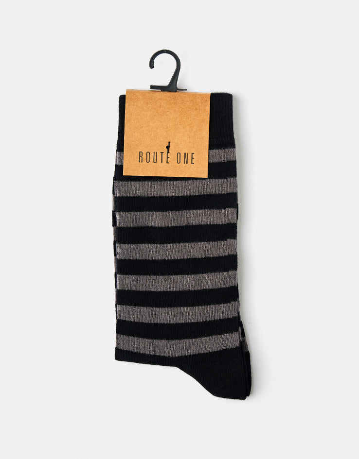 Route One Striped Socks - Black/Grey