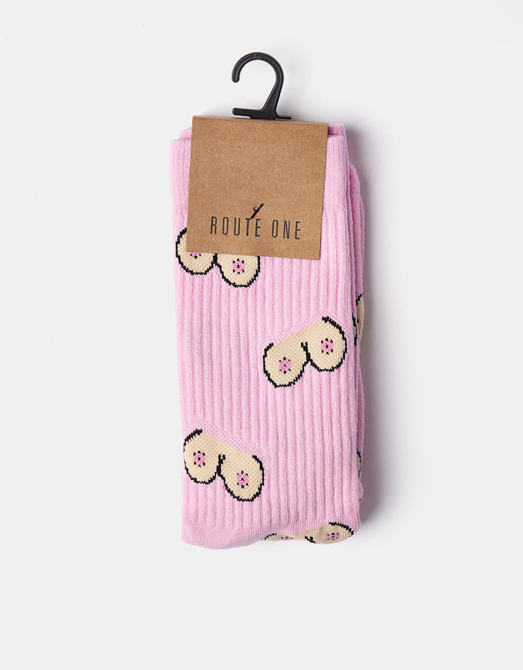 Route One The Twins Crew Socks - Light Pink