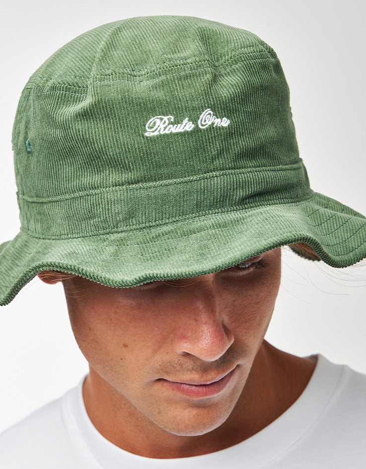 Route One Script Cord Bucket Hat - Forest Green