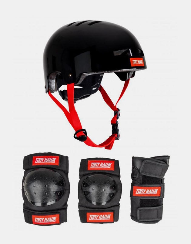 Tony Hawk Junior Helmet and Triple Pad Set - Black/Red