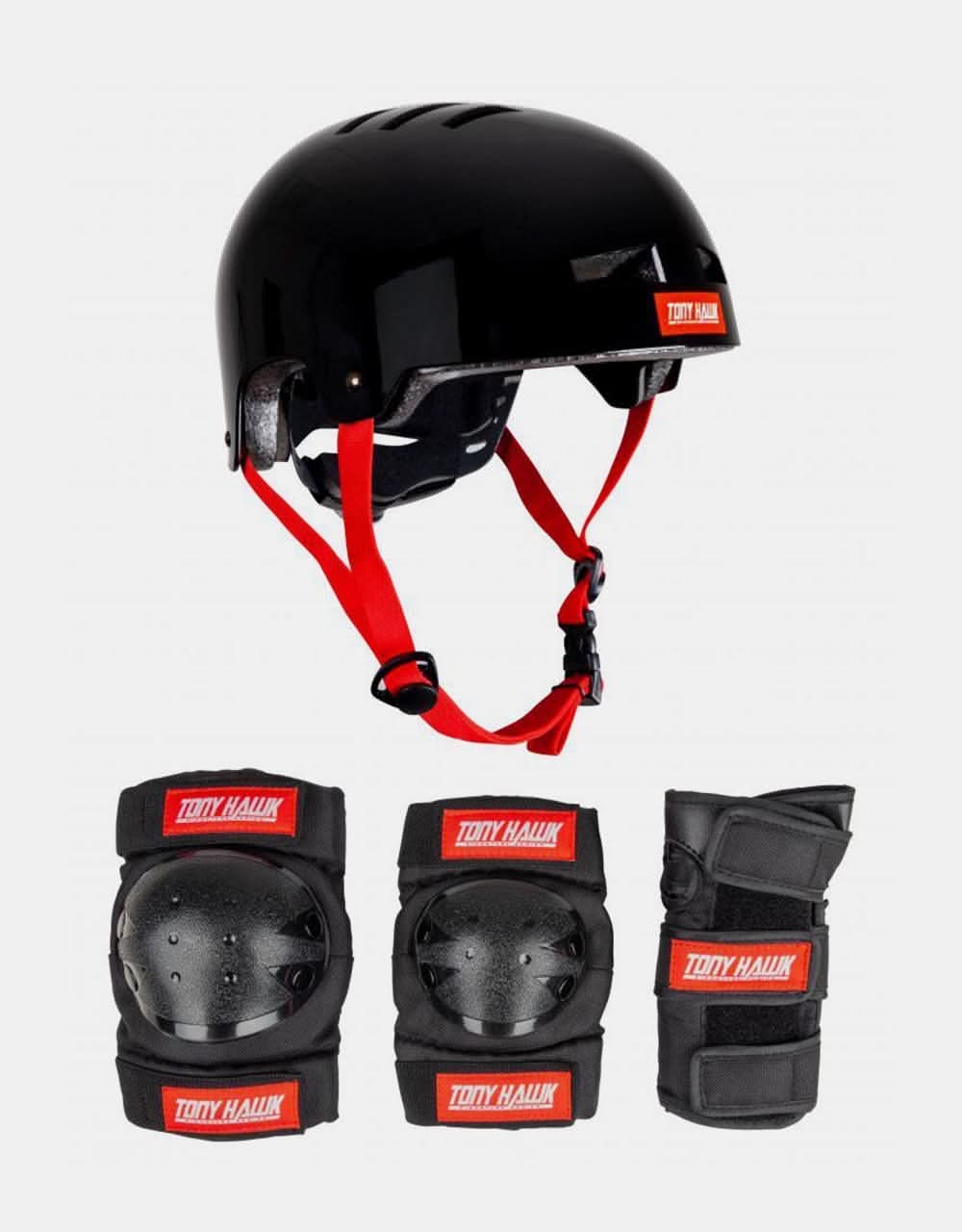 Tony Hawk Junior Helmet and Triple Pad Set - Black/Red
