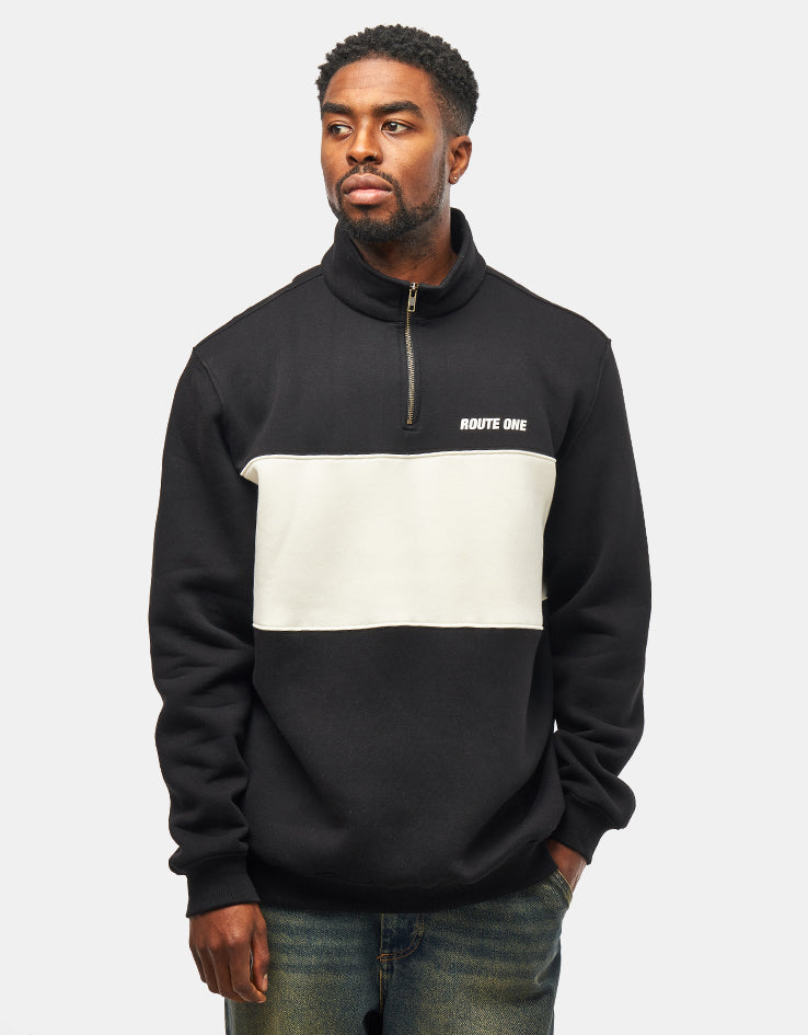 Route One Blocked 1/4 Zip Sweat - Black/Natural