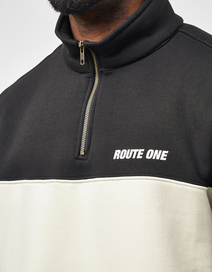 Route One Blocked 1/4 Zip Sweat - Black/Natural