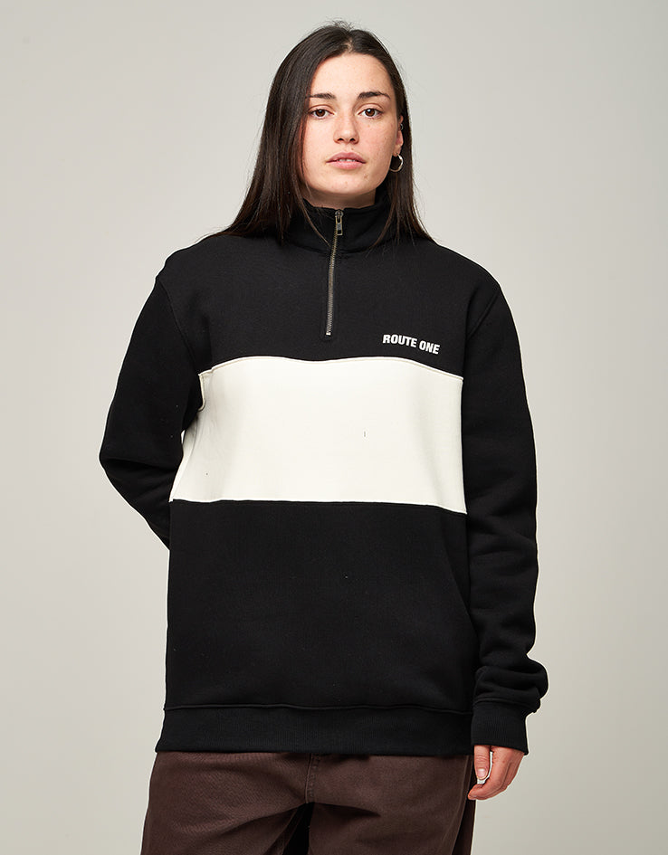 Route One Blocked 1/4 Zip Sweat - Black/Natural