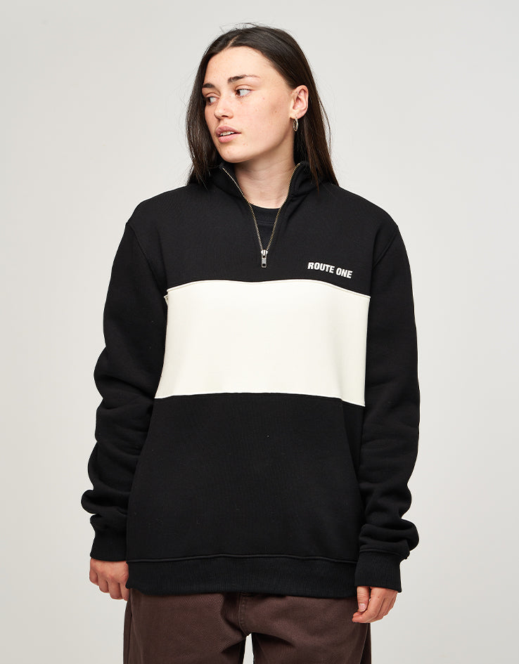 Route One Blocked 1/4 Zip Sweat - Black/Natural