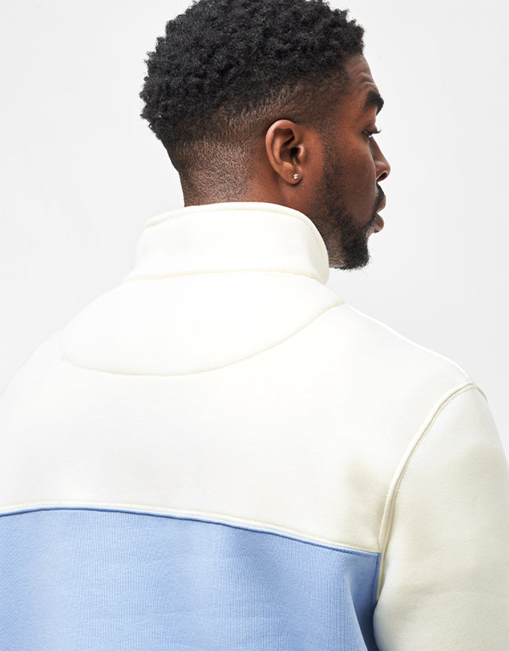 Route One Blocked 1/4 Zip Sweat - Stone/Baby Blue