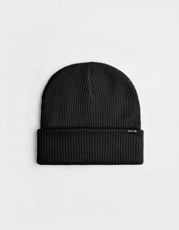 Route One Recycled Fisherman Beanie - Black
