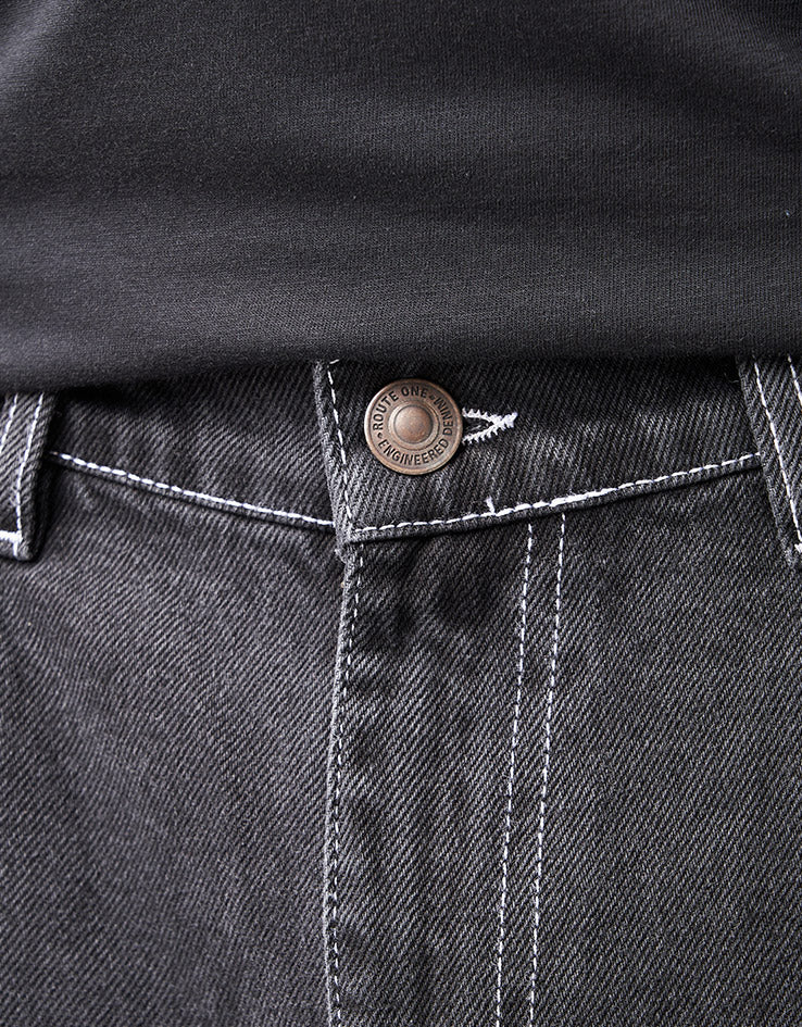 Route One Double Knee Denim Pants - Washed Black