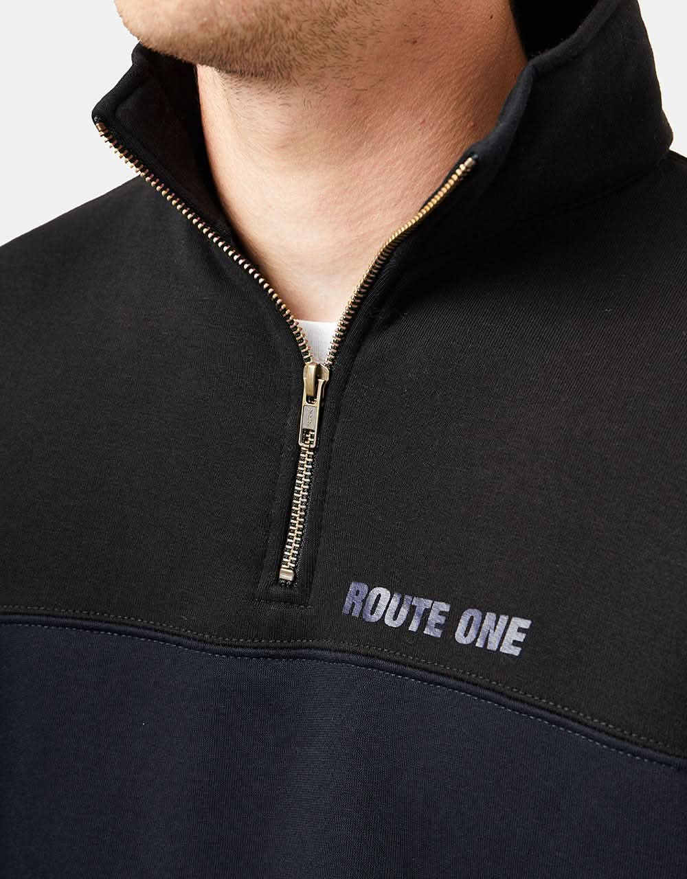 Route One Blocked 1/4 Zip Sweat - Black/Navy