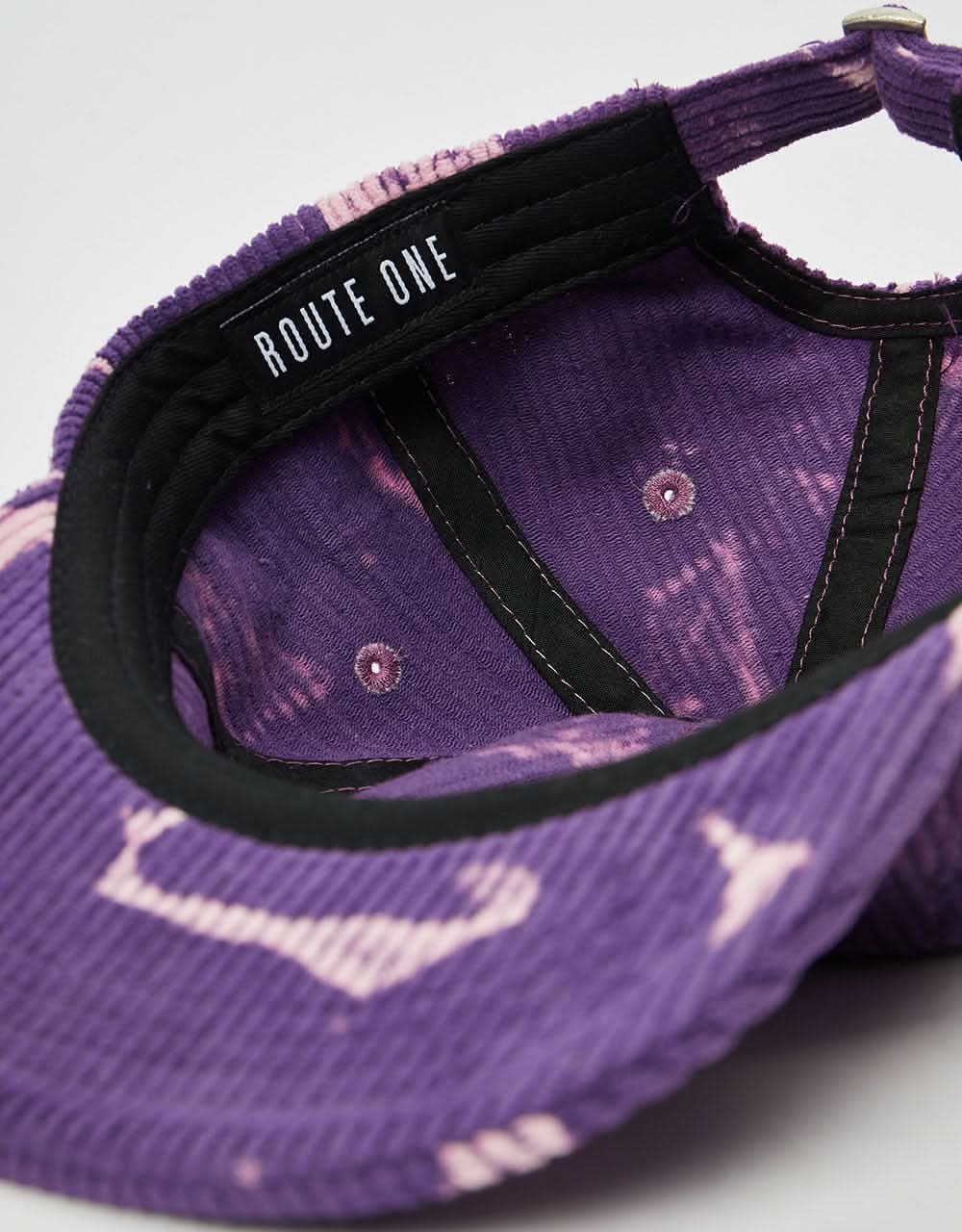 Route One Unstructured Bleached Cord 6 Panel Cap - Purple
