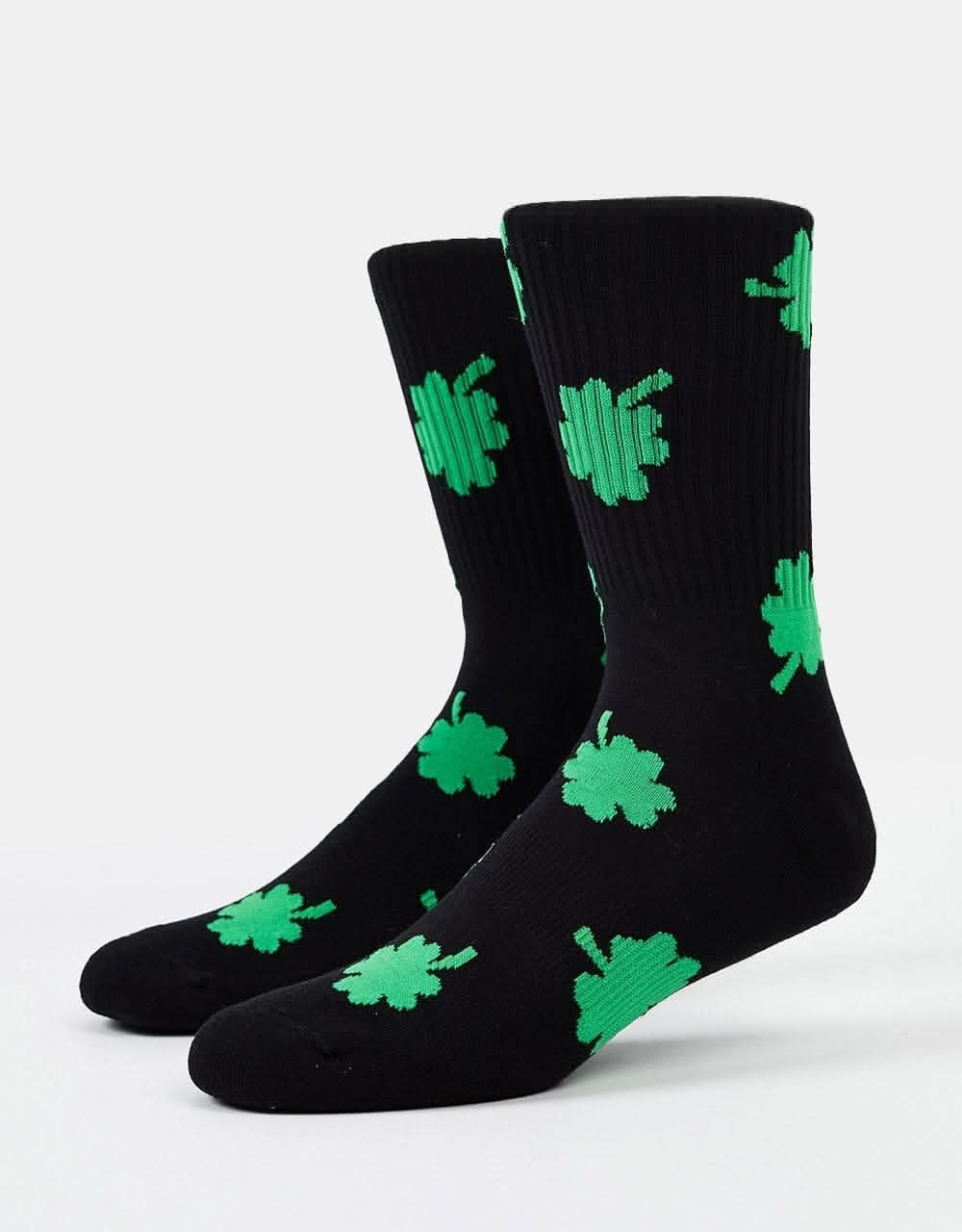 Route One Four Leaf Crew Socks - Black