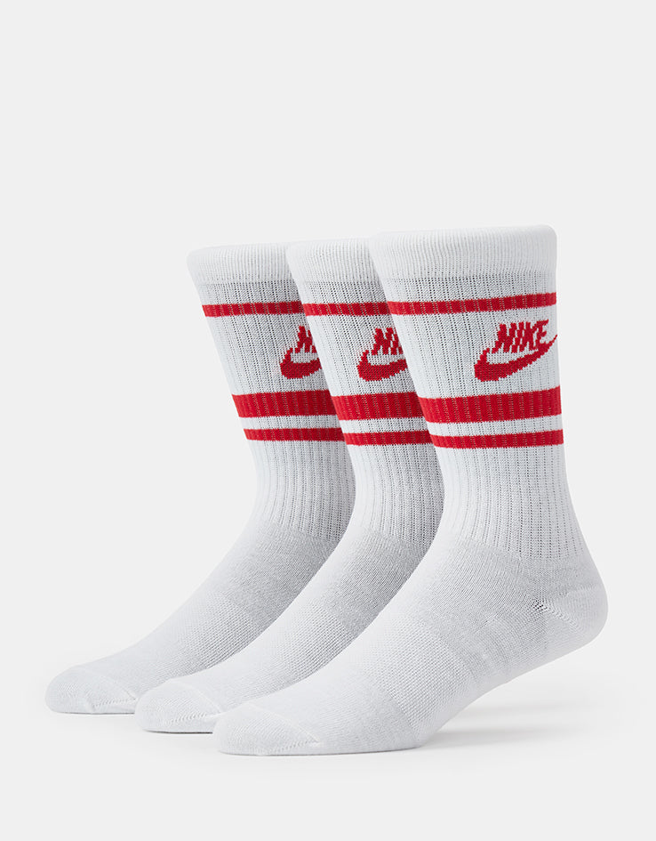 Nike Dri-FIT Everyday Essential Crew Socks 3 Pack - White/University Red/University Red
