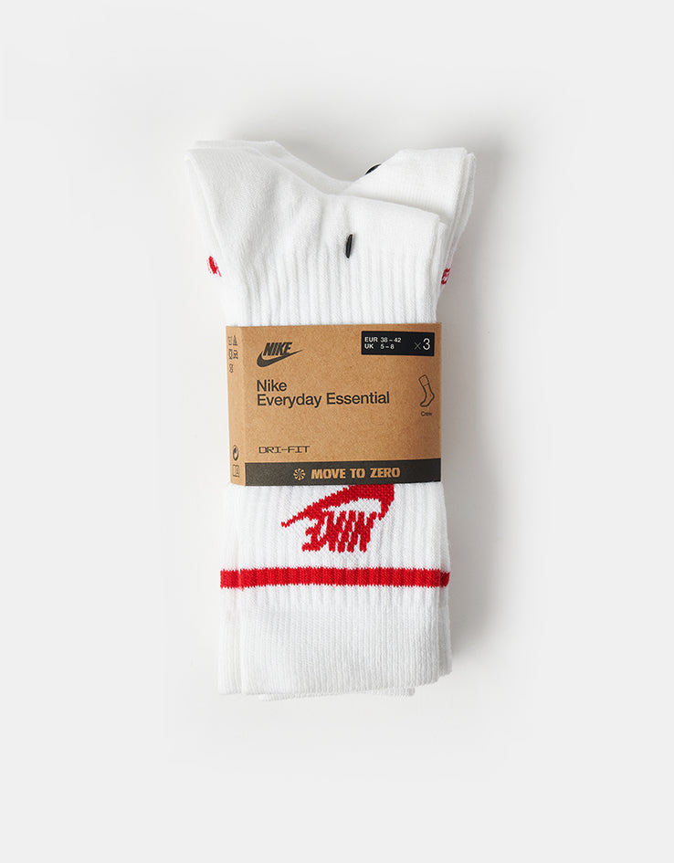 Nike Dri-FIT Everyday Essential Crew Socks 3 Pack - White/University Red/University Red