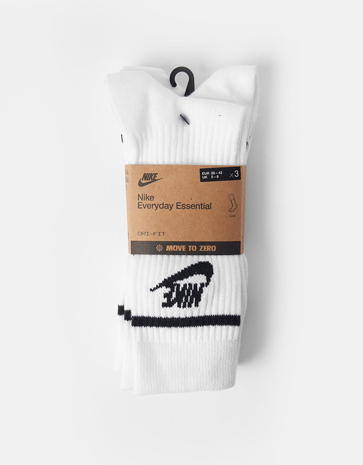 Nike Dri-FIT Everyday Essential Crew Socks 3 Pack - White/Black/Black