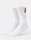 Route One Lucky Cat Crew Socks - White (Embroidered)