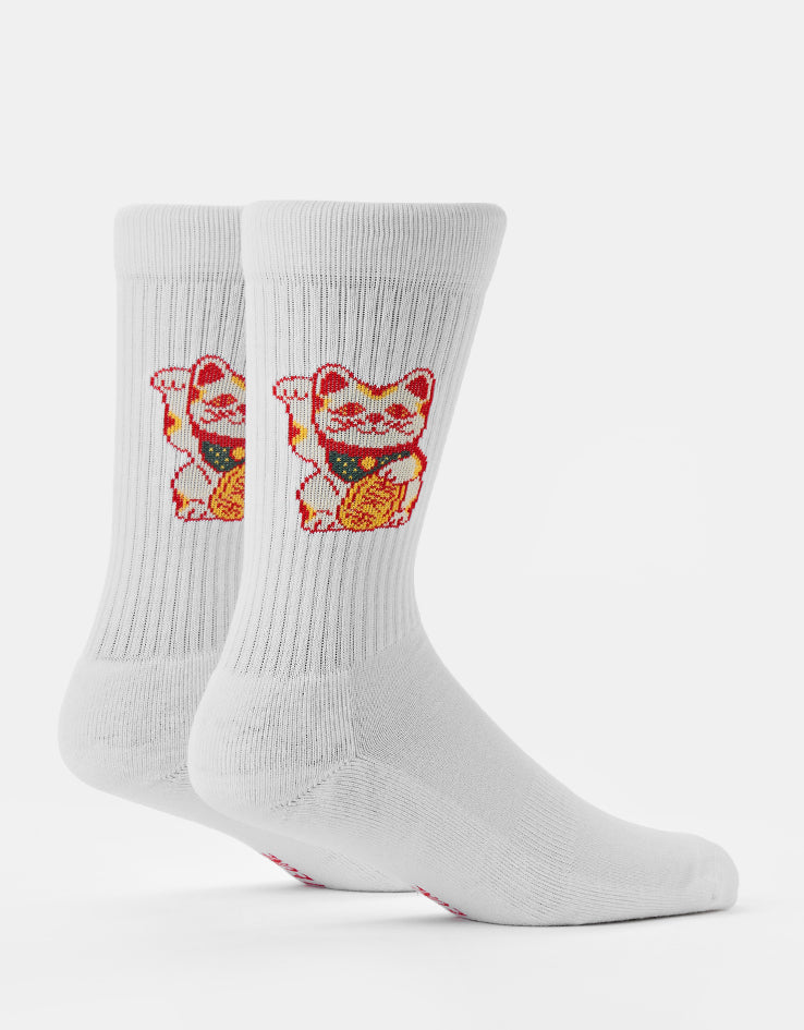 Route One Lucky Cat Crew Socks - White