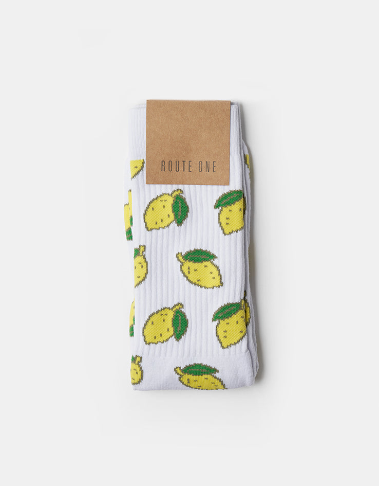Route One Lemons Crew Socks - White
