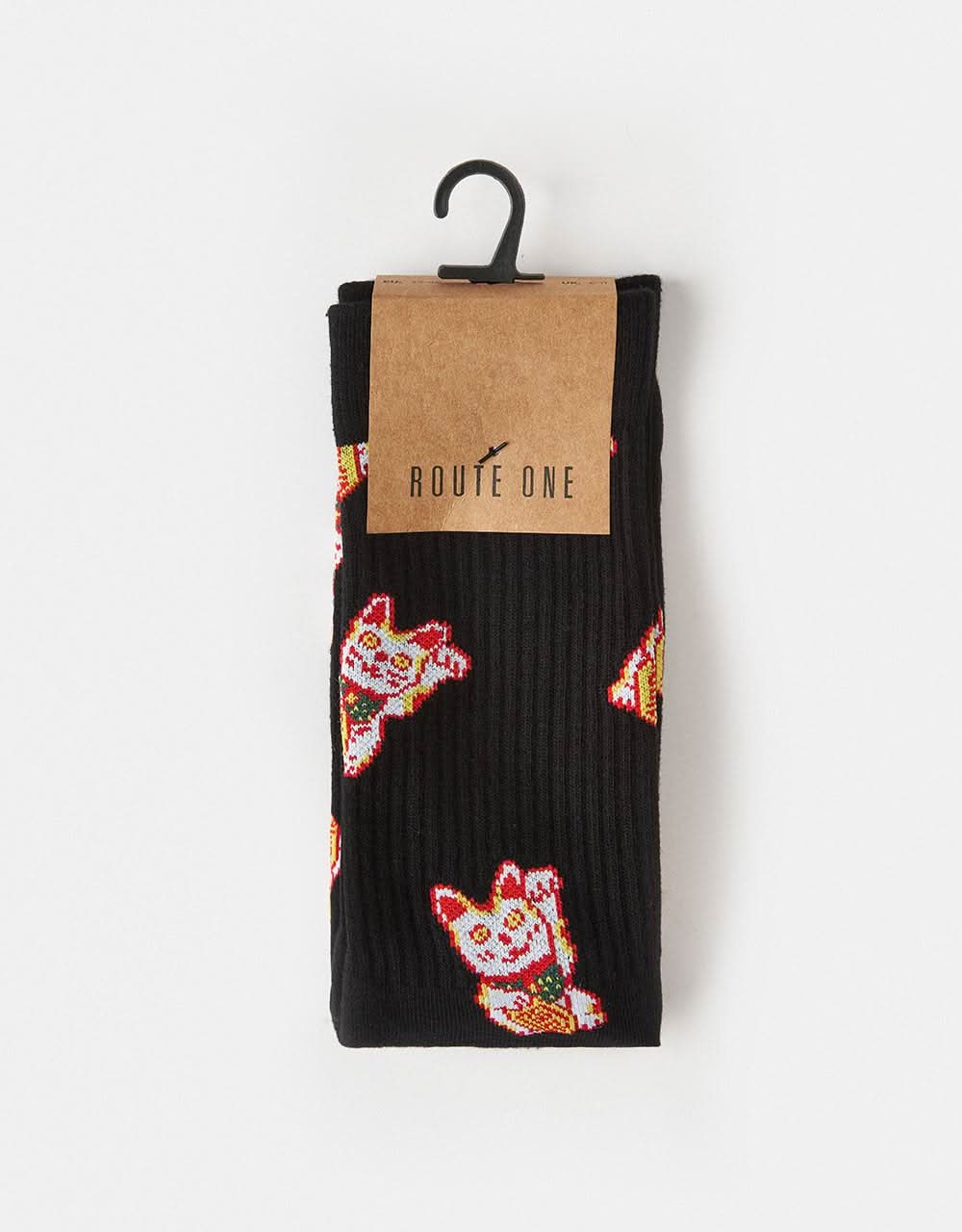 Route One Lucky Cat Crew Socks - Black