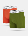 Route One Classic Boxer Shorts 2 Pack - Olive/Burnt Orange
