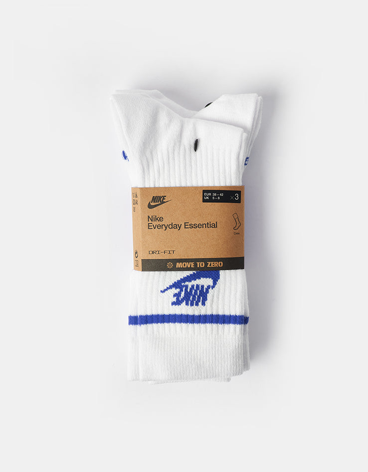 Nike Dri-FIT Everyday Essential Crew Socks 3 Pack - White/Game Royal/Game Royal