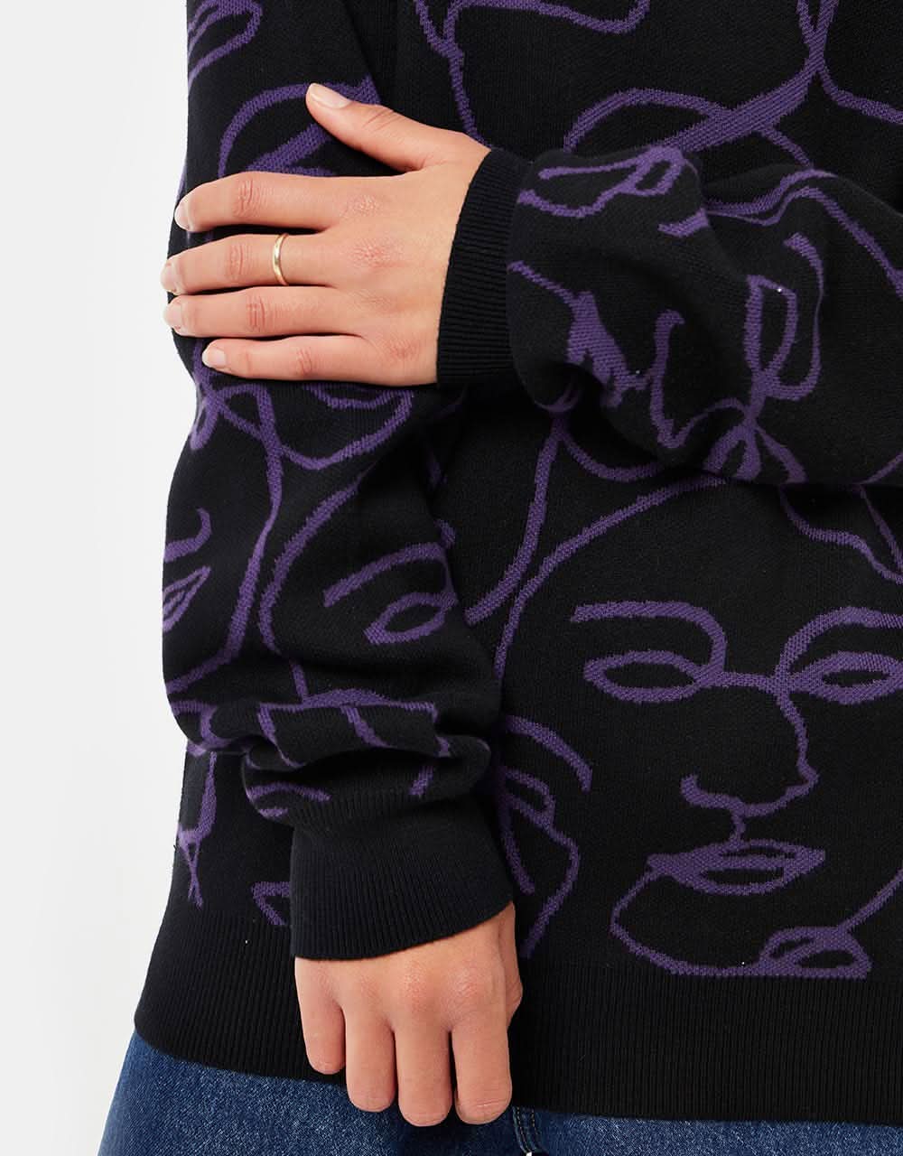 Route One Faces Knitted Sweater - Black/Dove