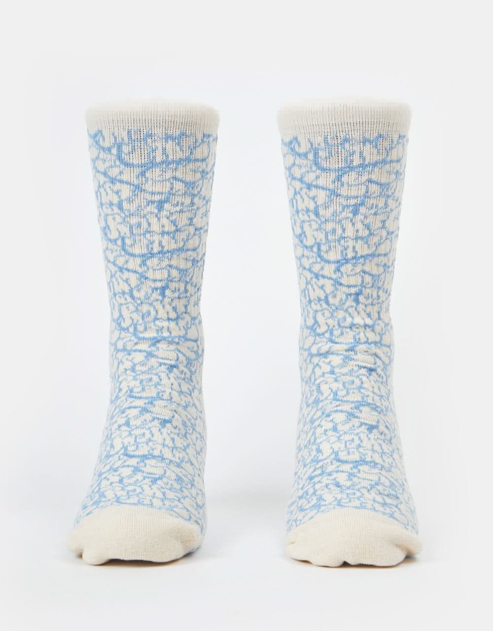 Route One Tagged Crew Socks -Ivory Cream/Teal