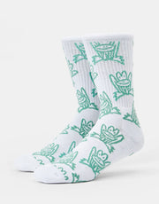 Route One Croak Crew Socks -White/Sage