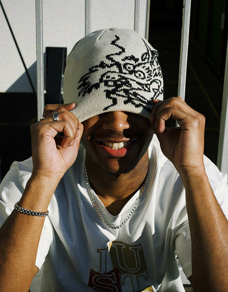 Route One Dragon Cuffless Beanie - Angora/Black