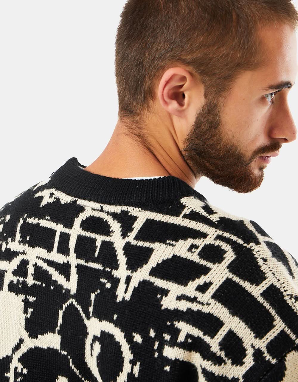 Route One Defaced Knitted Sweater - Black/Ivory Cream