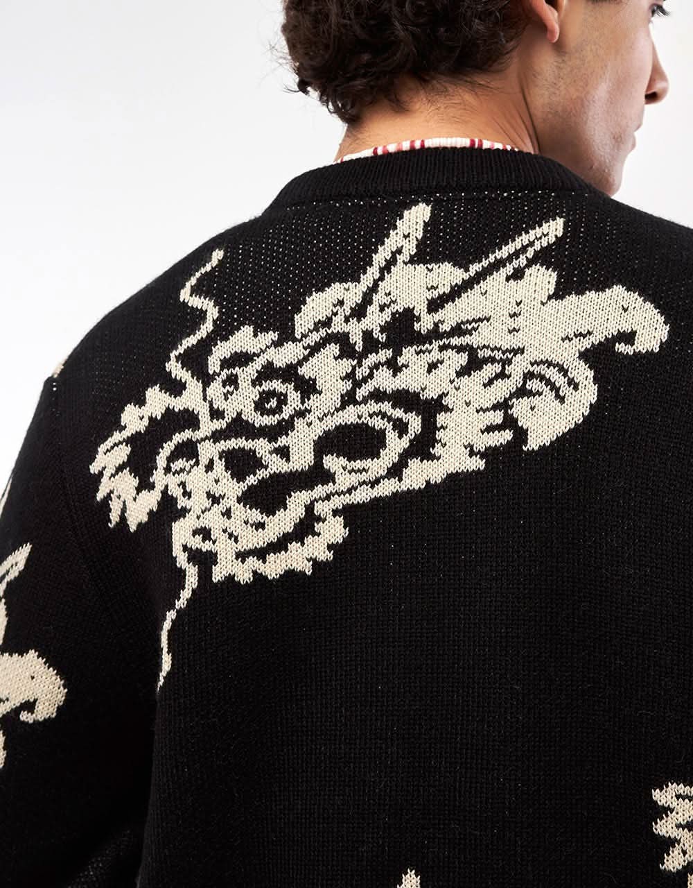 Route One Dragon Knitted Cardigan - Black