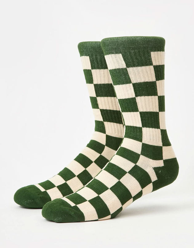 Route One Checkerboard Crew Socks - Forest Green/Natural