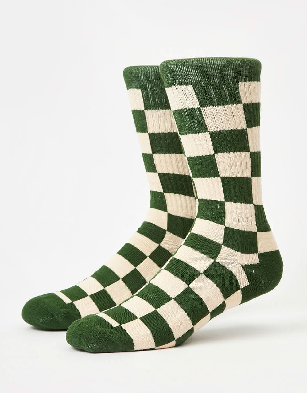 Route One Checkerboard Crew Socks - Forest Green/Natural