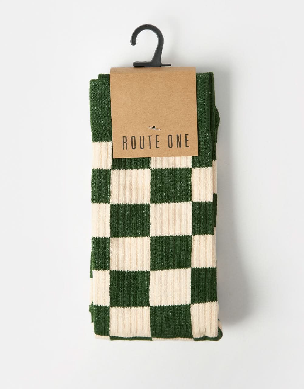 Route One Checkerboard Crew Socks - Forest Green/Natural