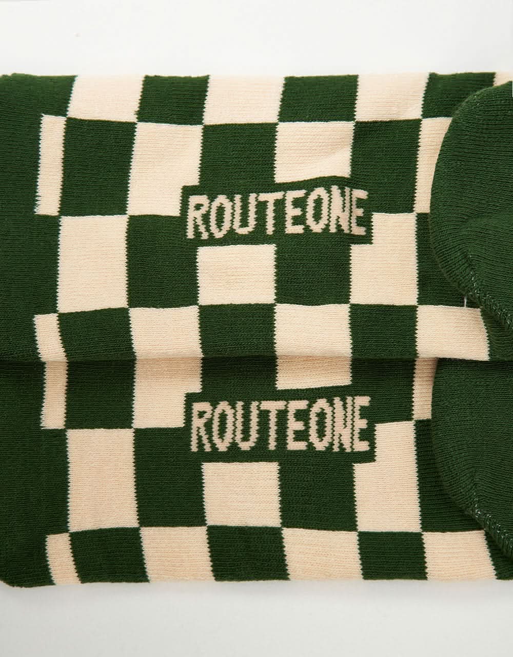 Route One Checkerboard Crew Socks - Forest Green/Natural