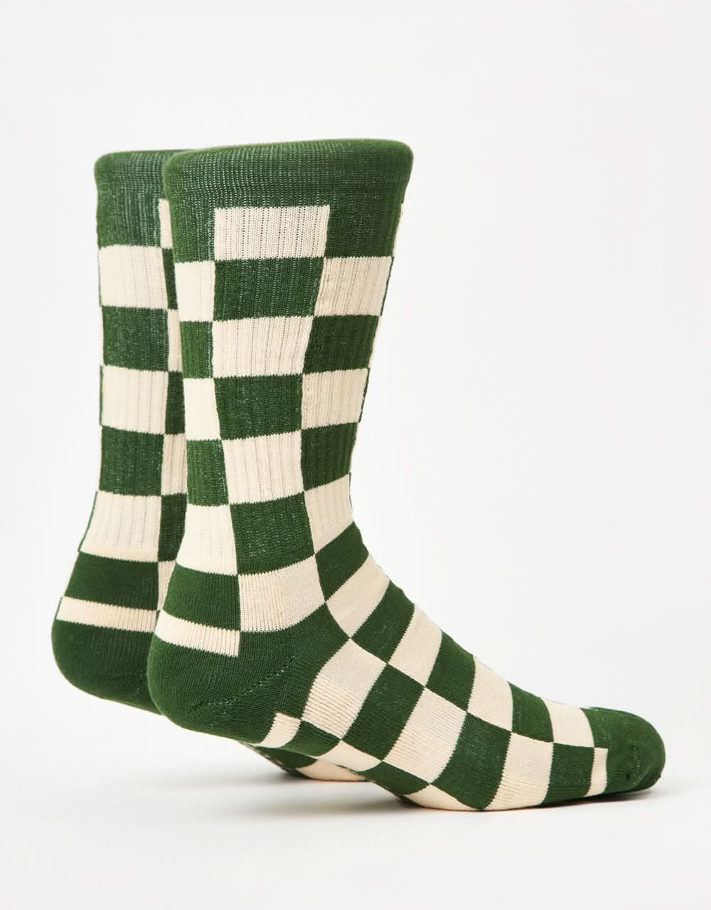 Route One Checkerboard Crew Socks - Forest Green/Natural