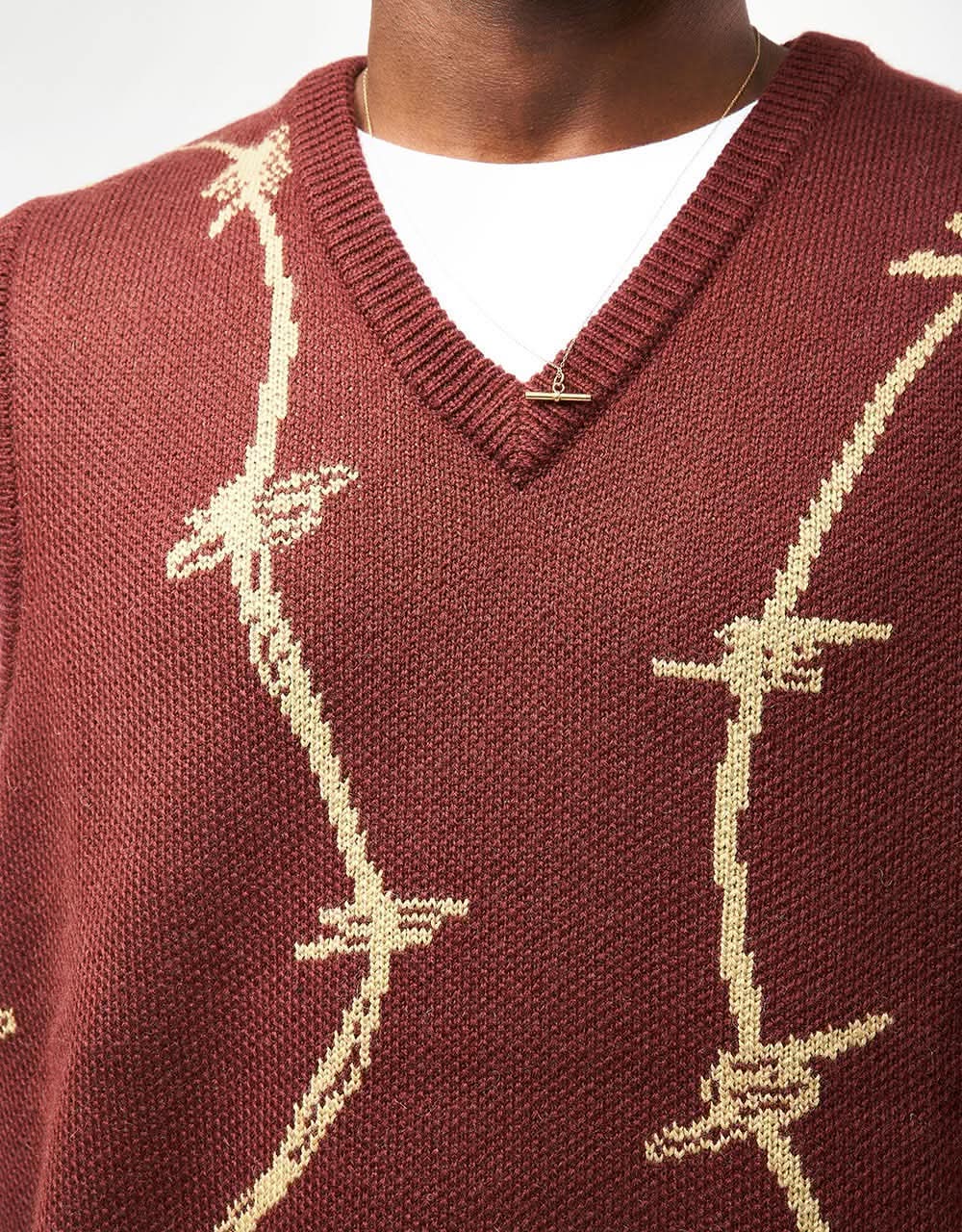 Route One Barbed Knitted Vest - Nut Brown/Wheat