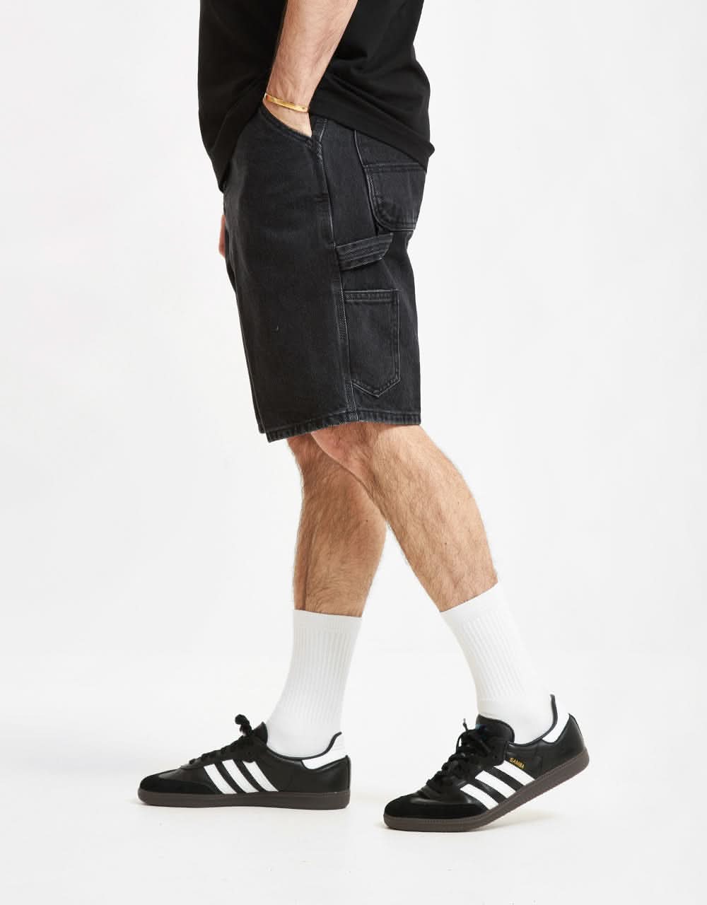 Carhartt WIP Single Knee Shorts - Black (Stone Washed)