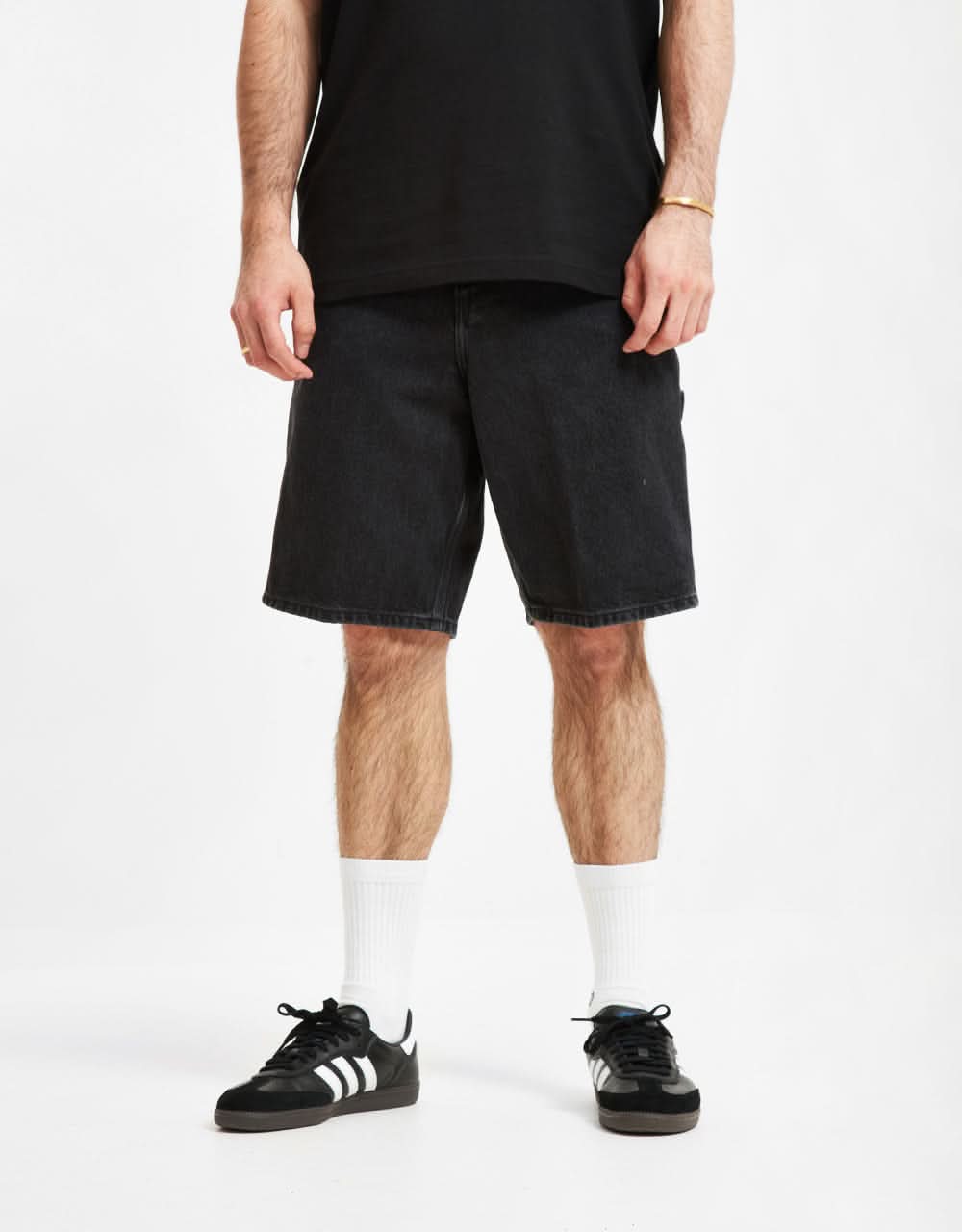 Carhartt WIP Single Knee Shorts - Black (Stone Washed)