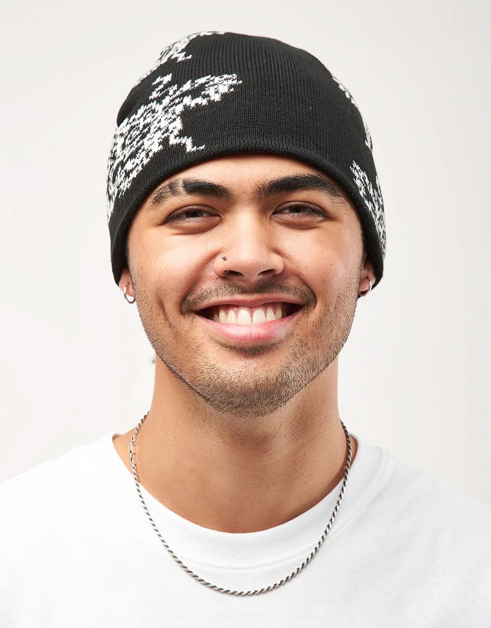 Route One Dragon Cuffless Beanie - Black/Angora