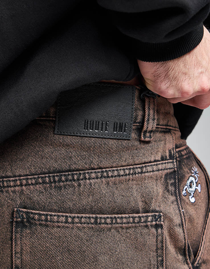 Route One Super Baggy Denim Jeans - Burnt Mahogany