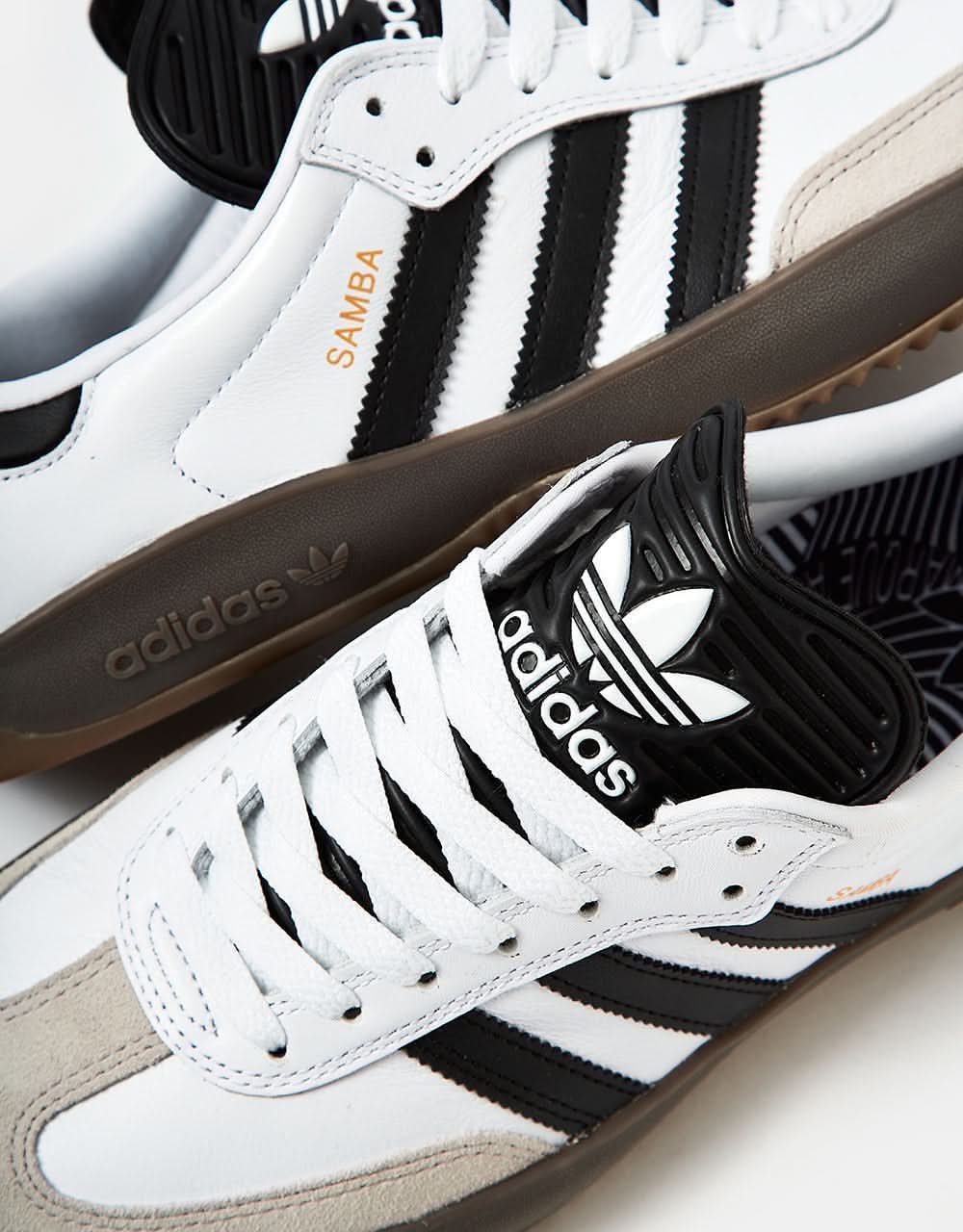 adidas Puig Samba Skate Shoes - White/Black/Gold/Gum Route One adidas Puig Samba Skate Shoes - White/Black/Gold/Gum Route One