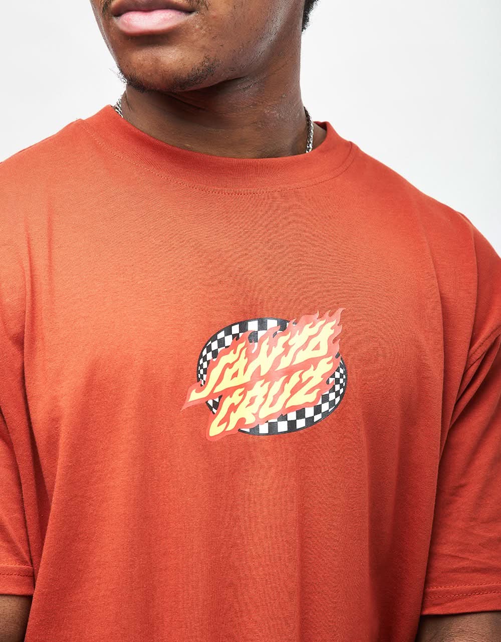Santa Cruz Oval Check Flame Front T-Shirt - Dark Rust